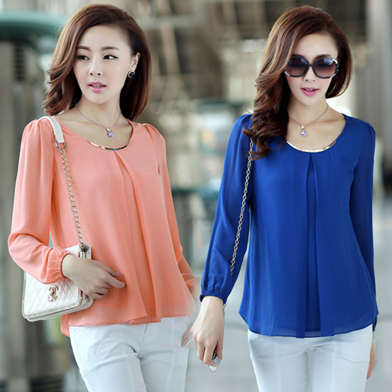 Candy Color Women's OL Elegant Long Sleeve Chiffon $8.41